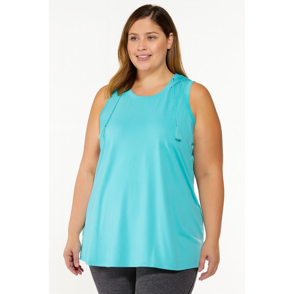 NWOT Belle Beach by Kim Gravel Aqua Blue Sleeveless Tunic Hoodie Women’s Size XL